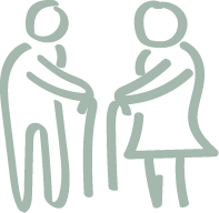 Pictogramme de personnes s'appuyant sur des cannes